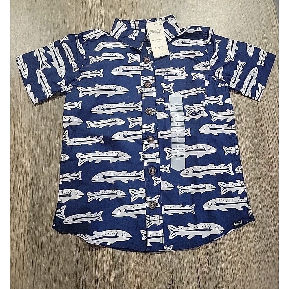Duluth Trading Co. Kids Bbq Short Sleeve Shirt.  Fish  Trout Print.  Sz 6.